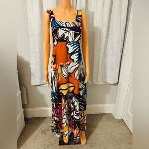 Pretty 1 State size L multi color print sleeveless maxi dress smocked new